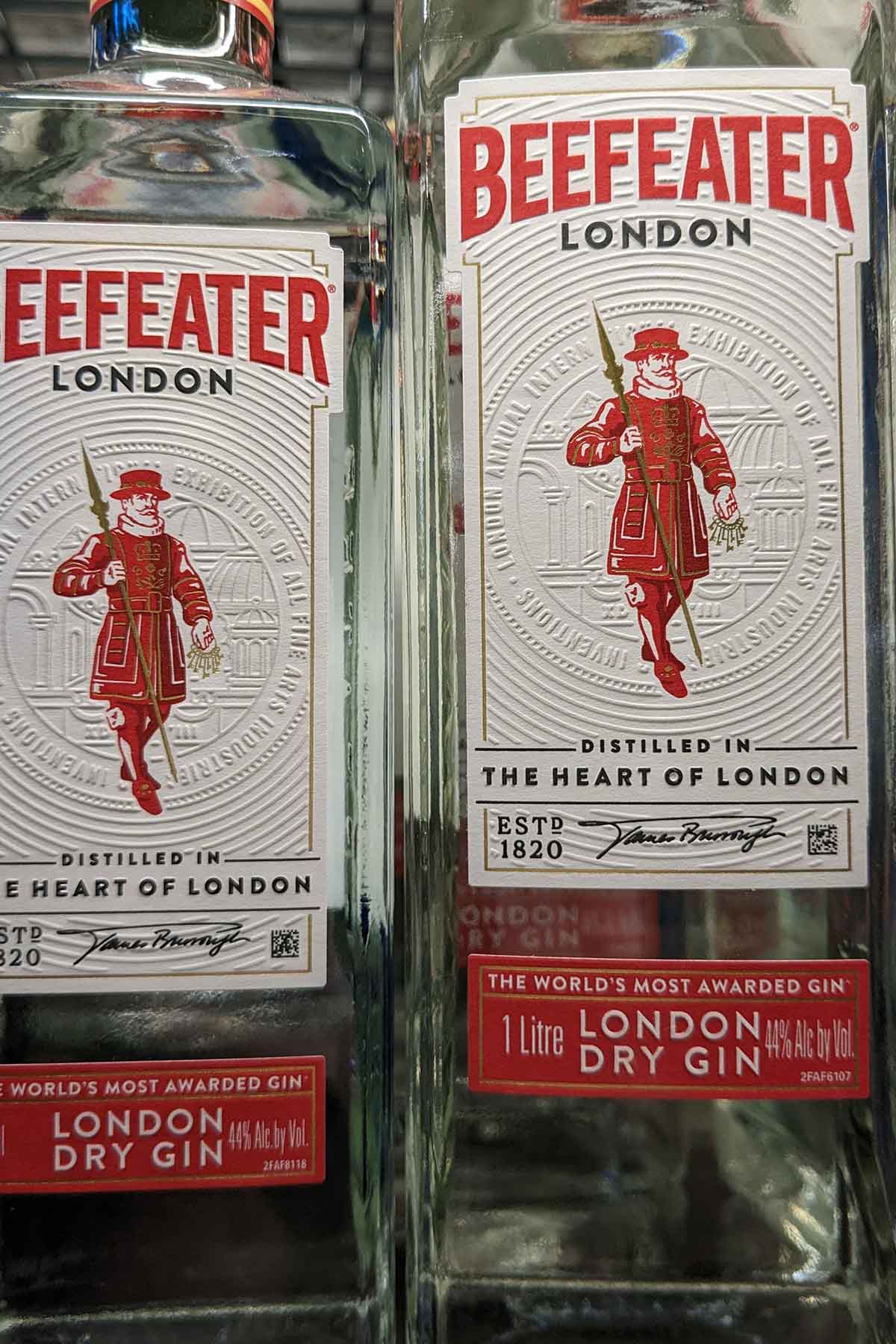 bottle of Beefeater Long dry gin.