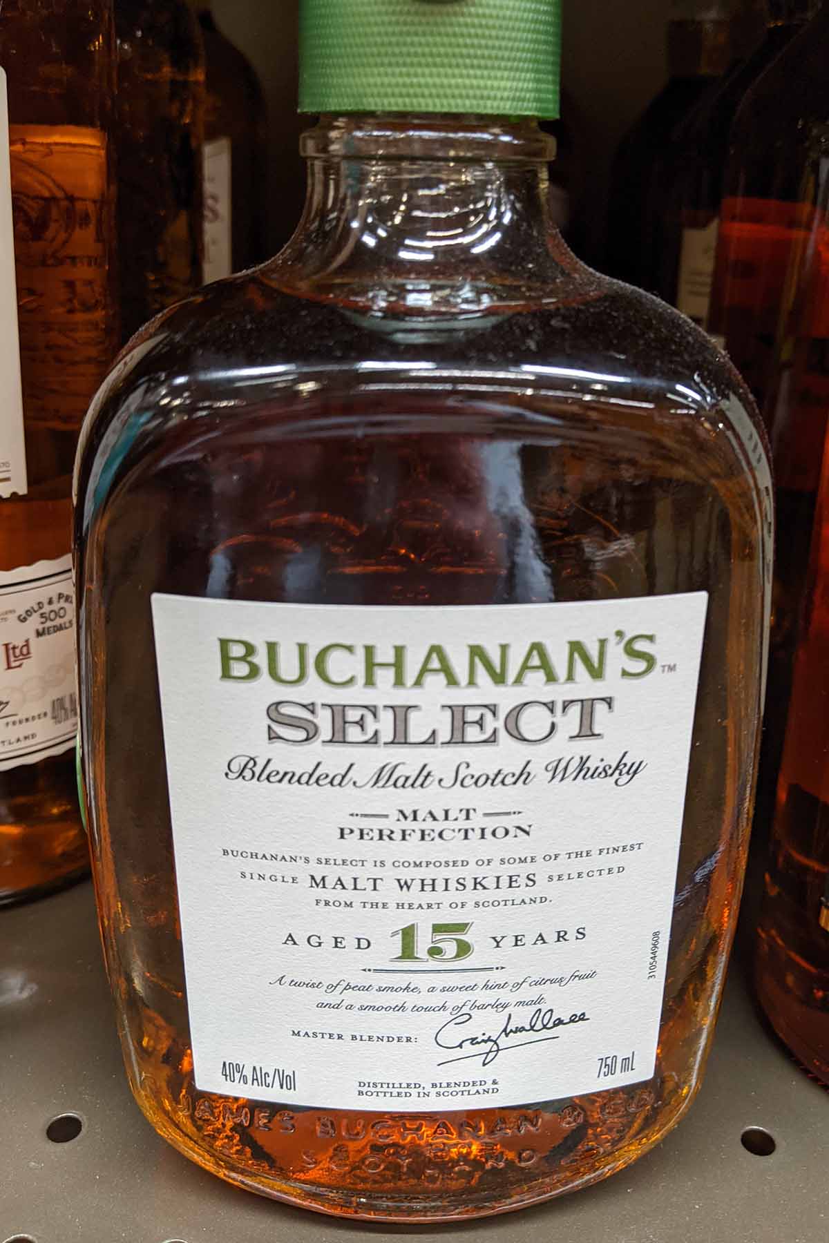 bottle of blended malt Scotch whisky.