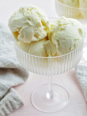 a glass filled with French vanilla ice cream.