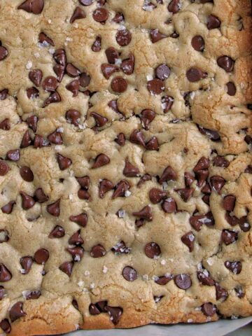 chocolate chip cookies in a pan.