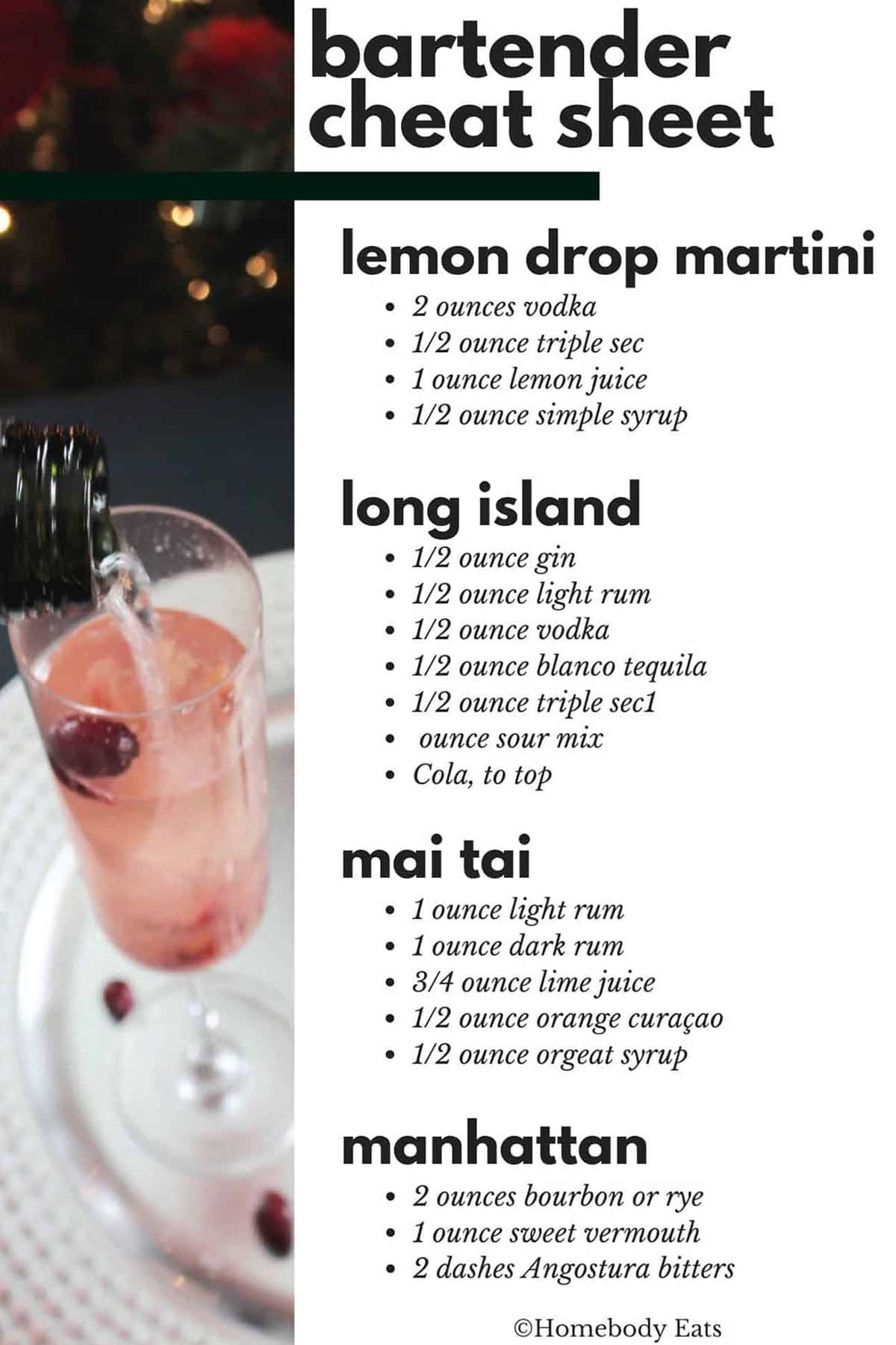 basic bartending drinks cheat sheet