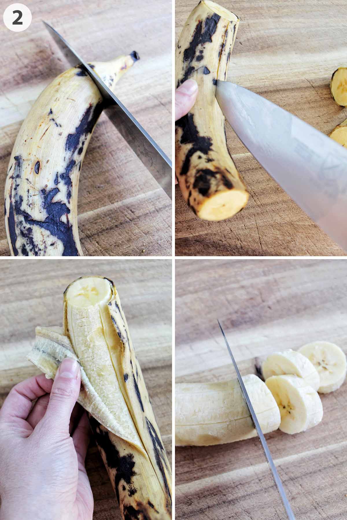 numbered photo showing how to cut a plantain.