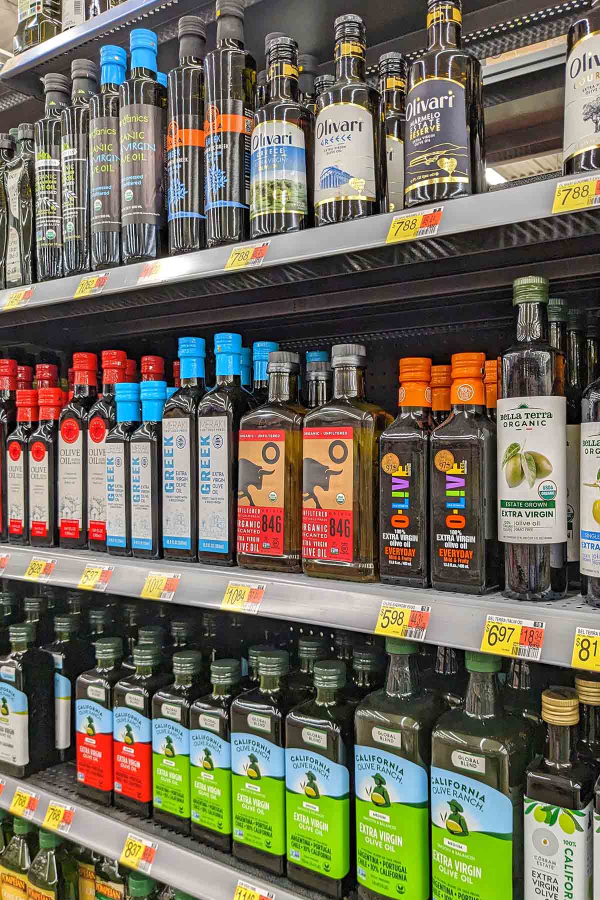 grocery store aisle with olive oil.