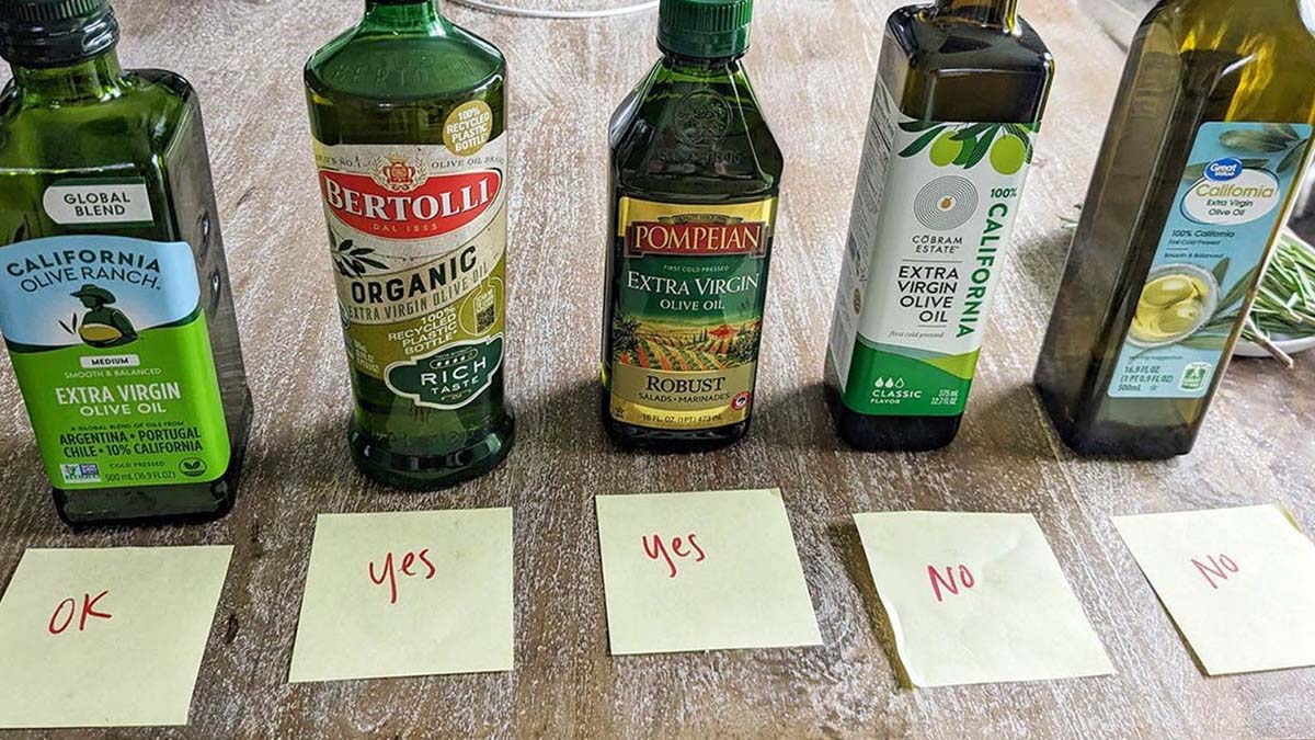 five types of extra virgin olive oil varieties.