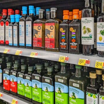 grocery store aisle with olive oil.
