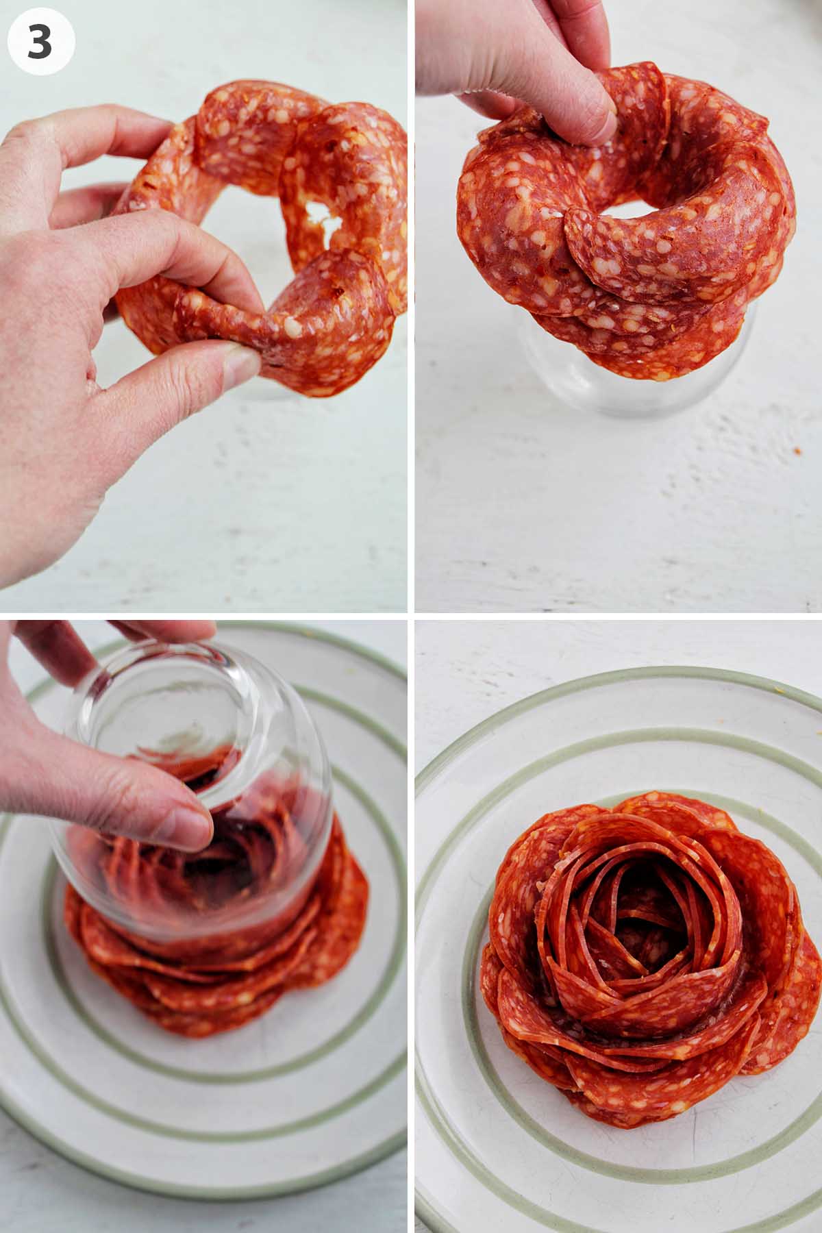 numbered photo showing how to make sausage meat flower.