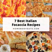 four types of italian focaccia bread with text overlay.
