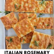 rosemary focaccia bread with text overlay.