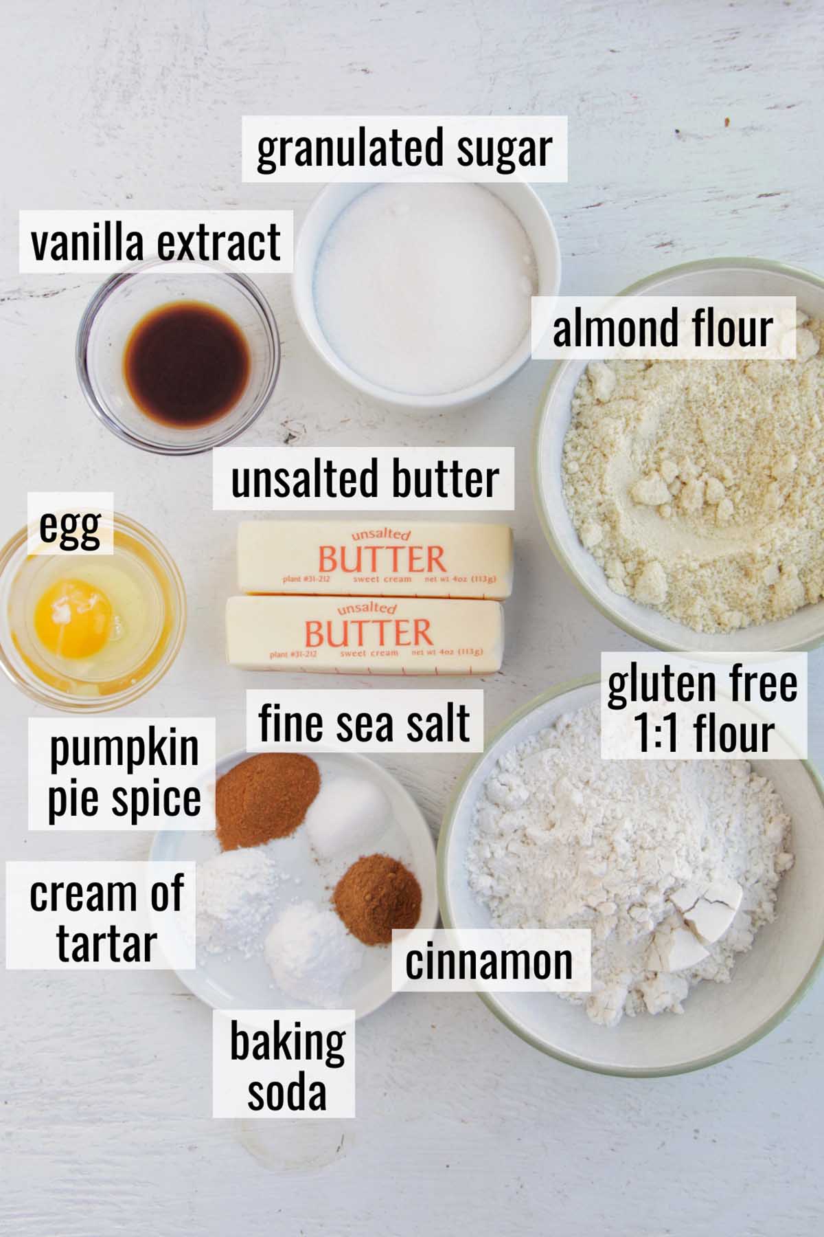 gluten free snickerdoodle ingredients with labels.