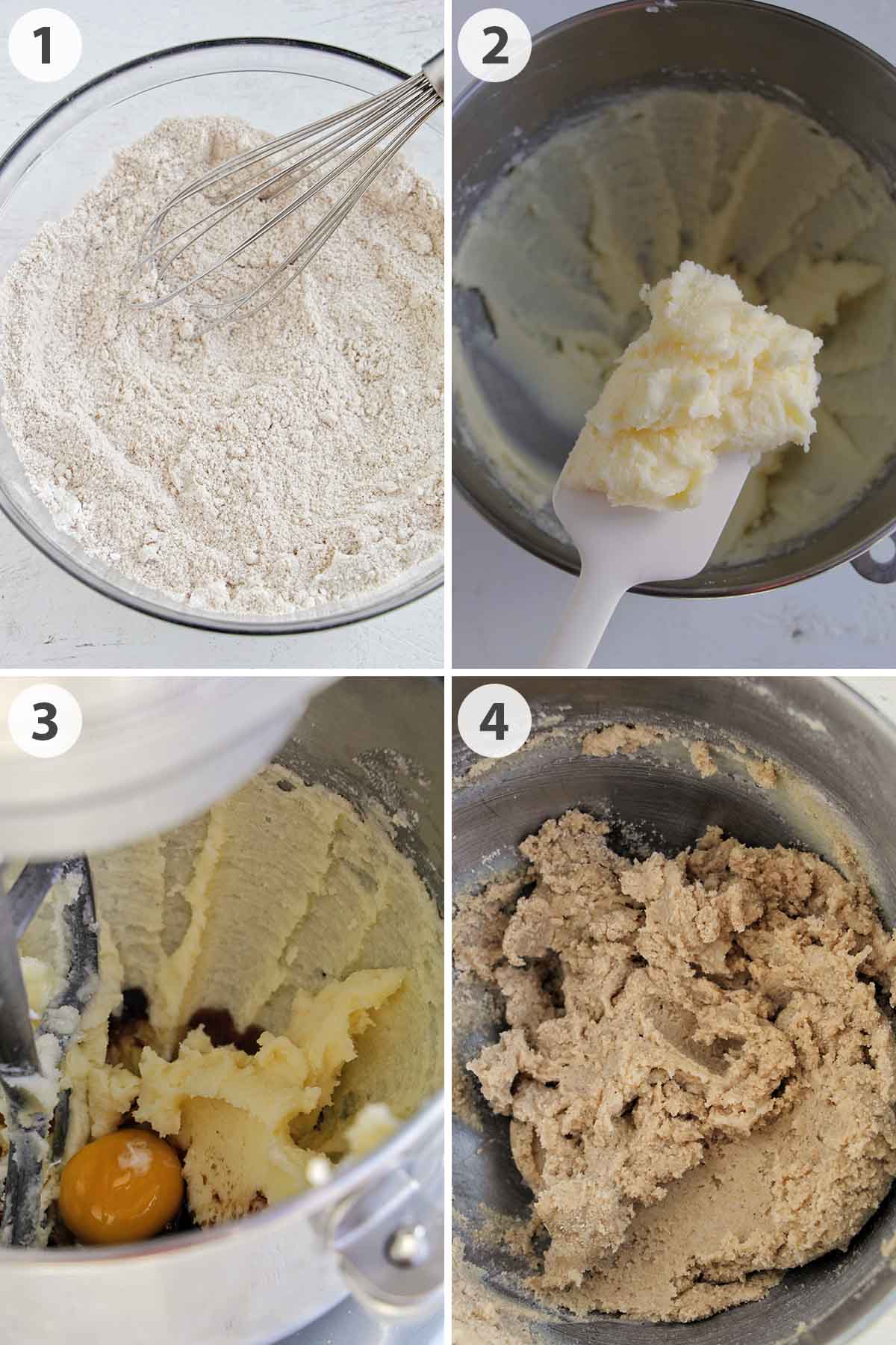 four numbered photos showing how to make gluten free snickerdoodles.