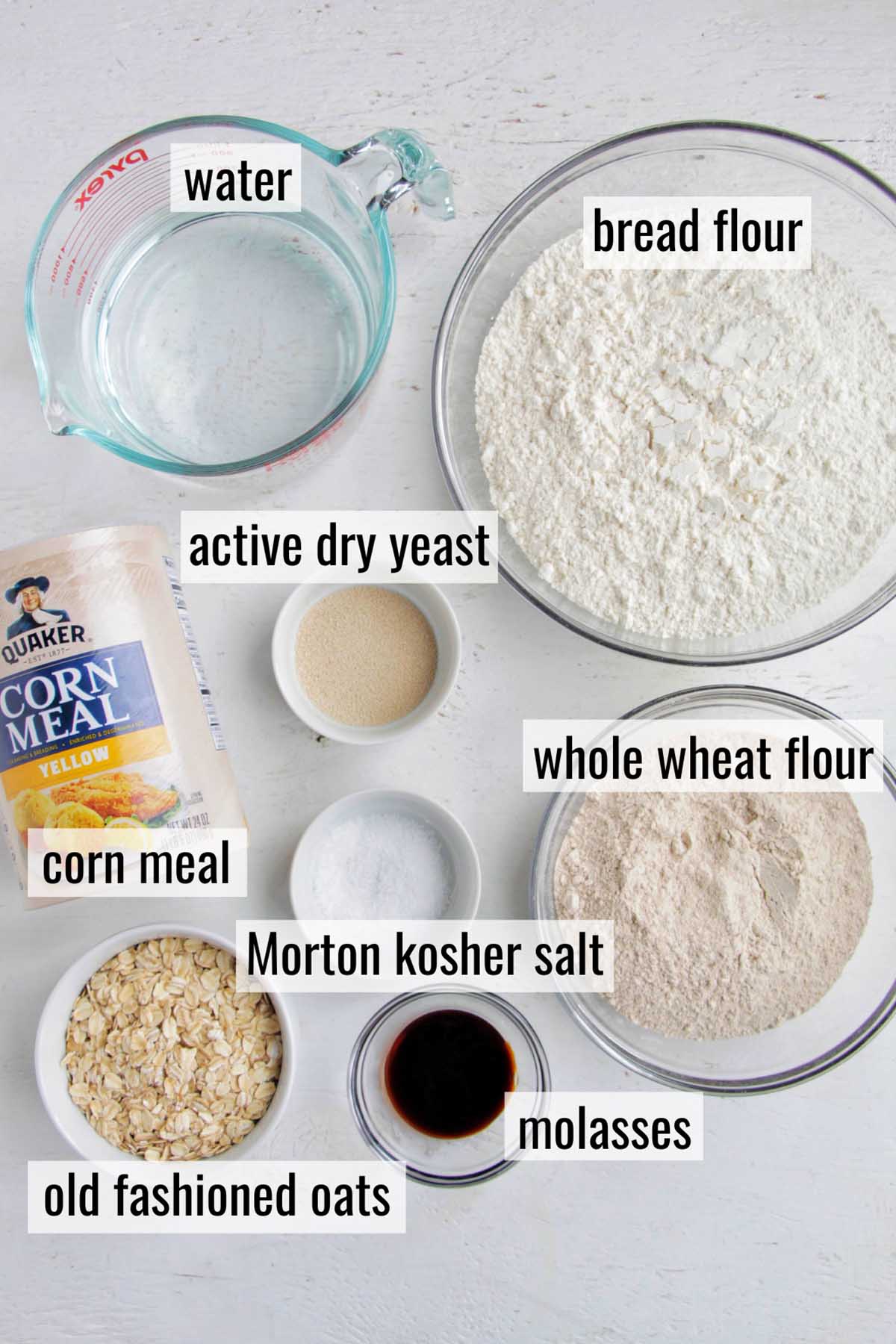 oatmeal bagel ingredients with labels.