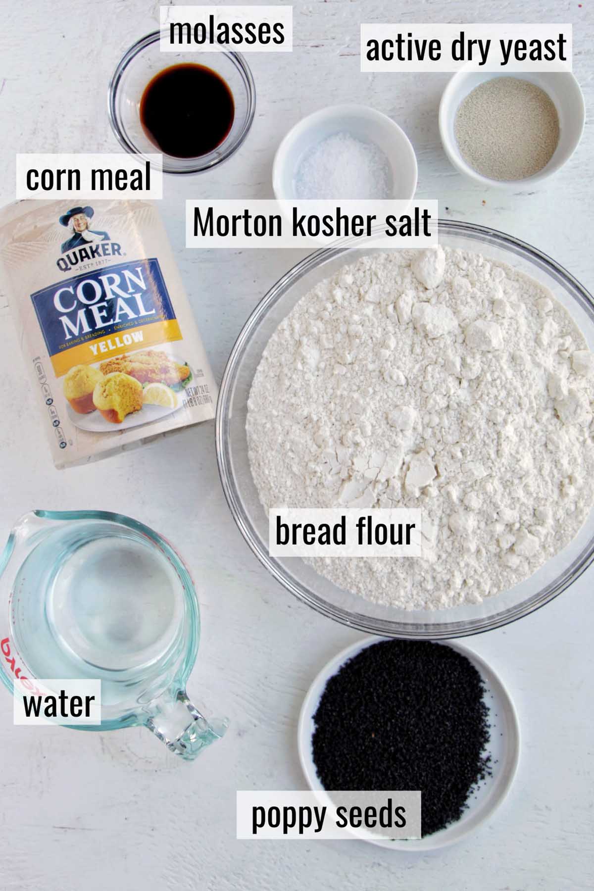 poppy seed bagel ingredients with labels.