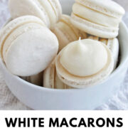 white macarons recipe with text overlay.
