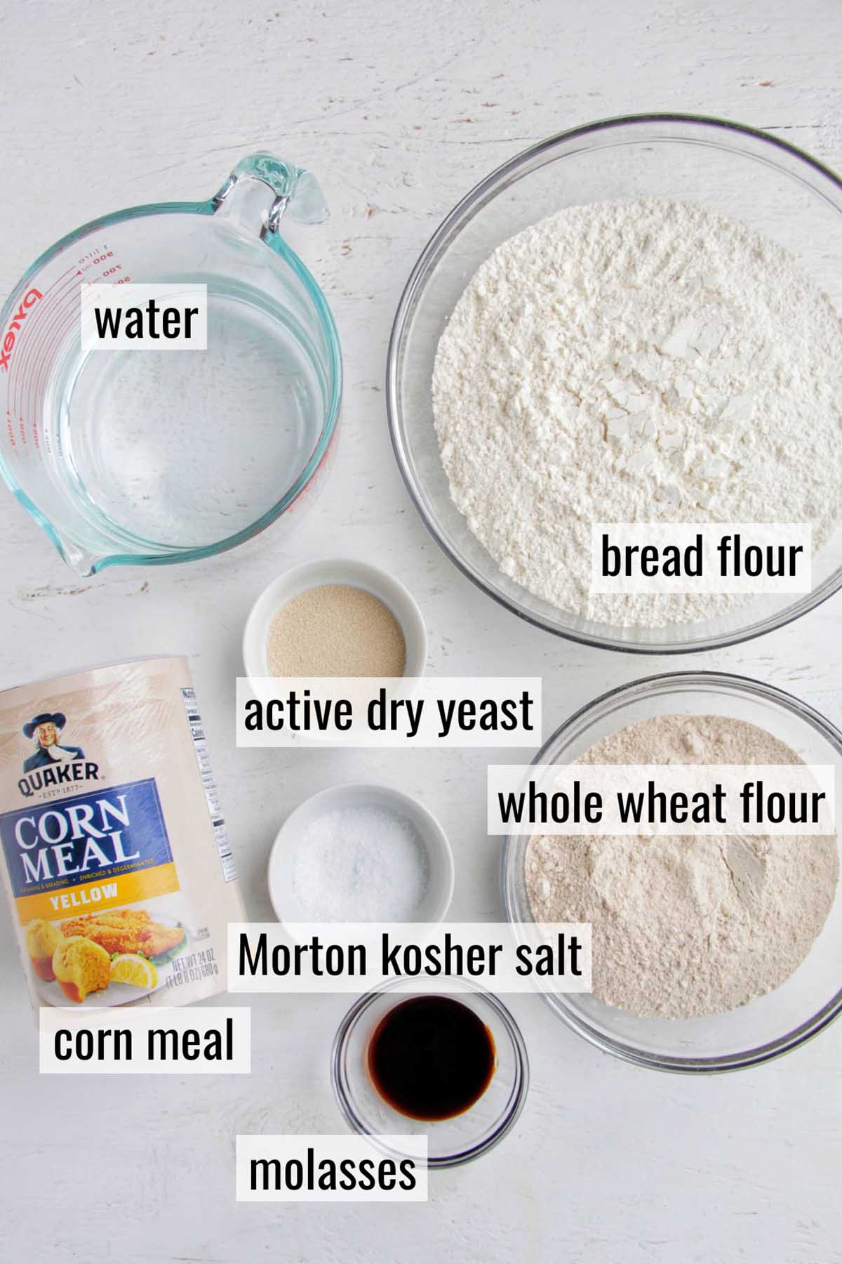whole wheat bagel ingredients with labels.