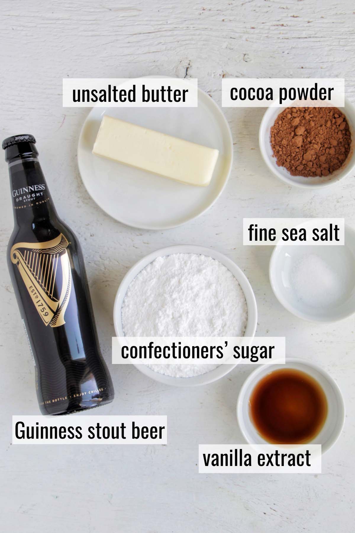 Guinness macaron filling ingredients with labels.