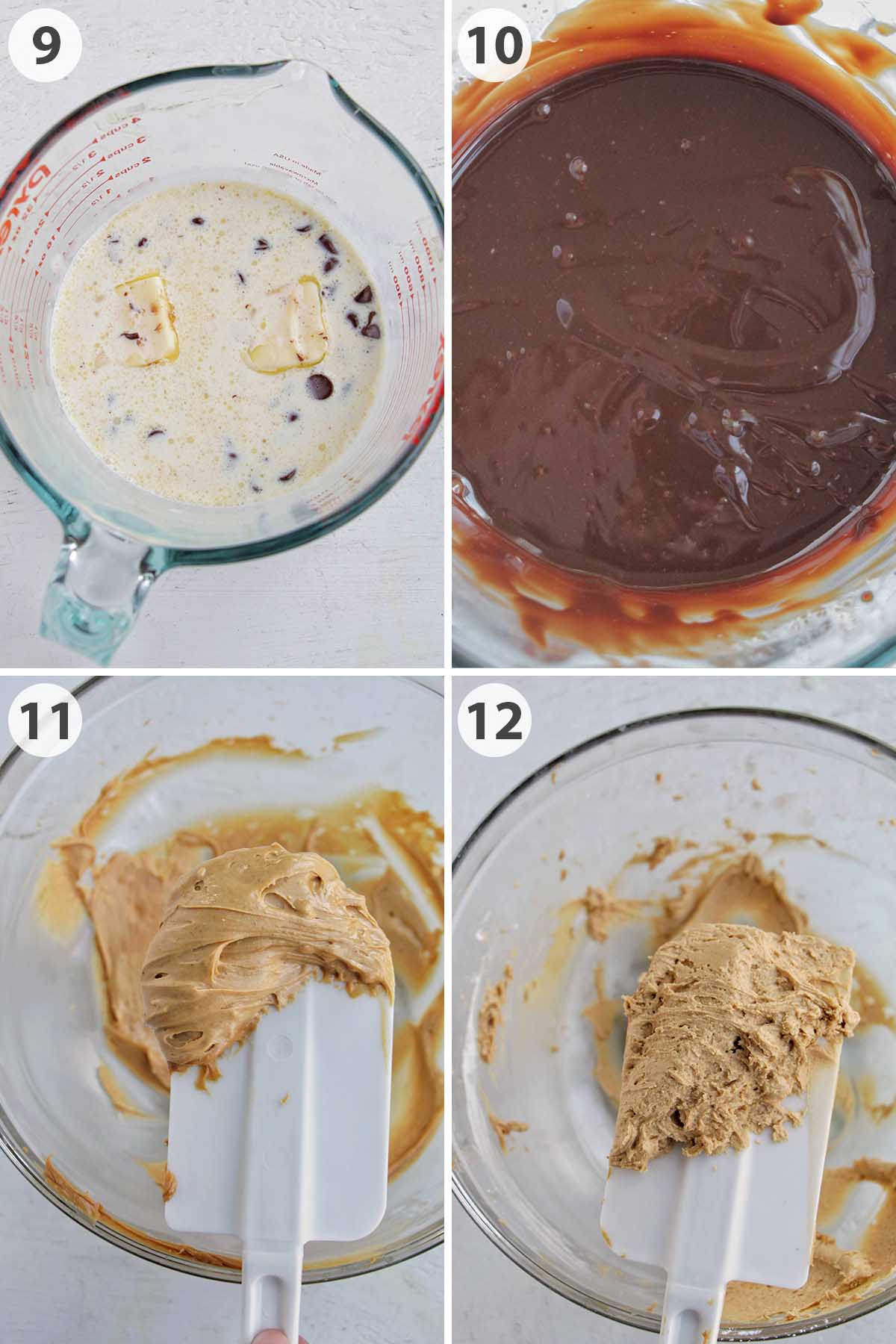 four numbered photos showing how to make Reese's egg macaron filling.