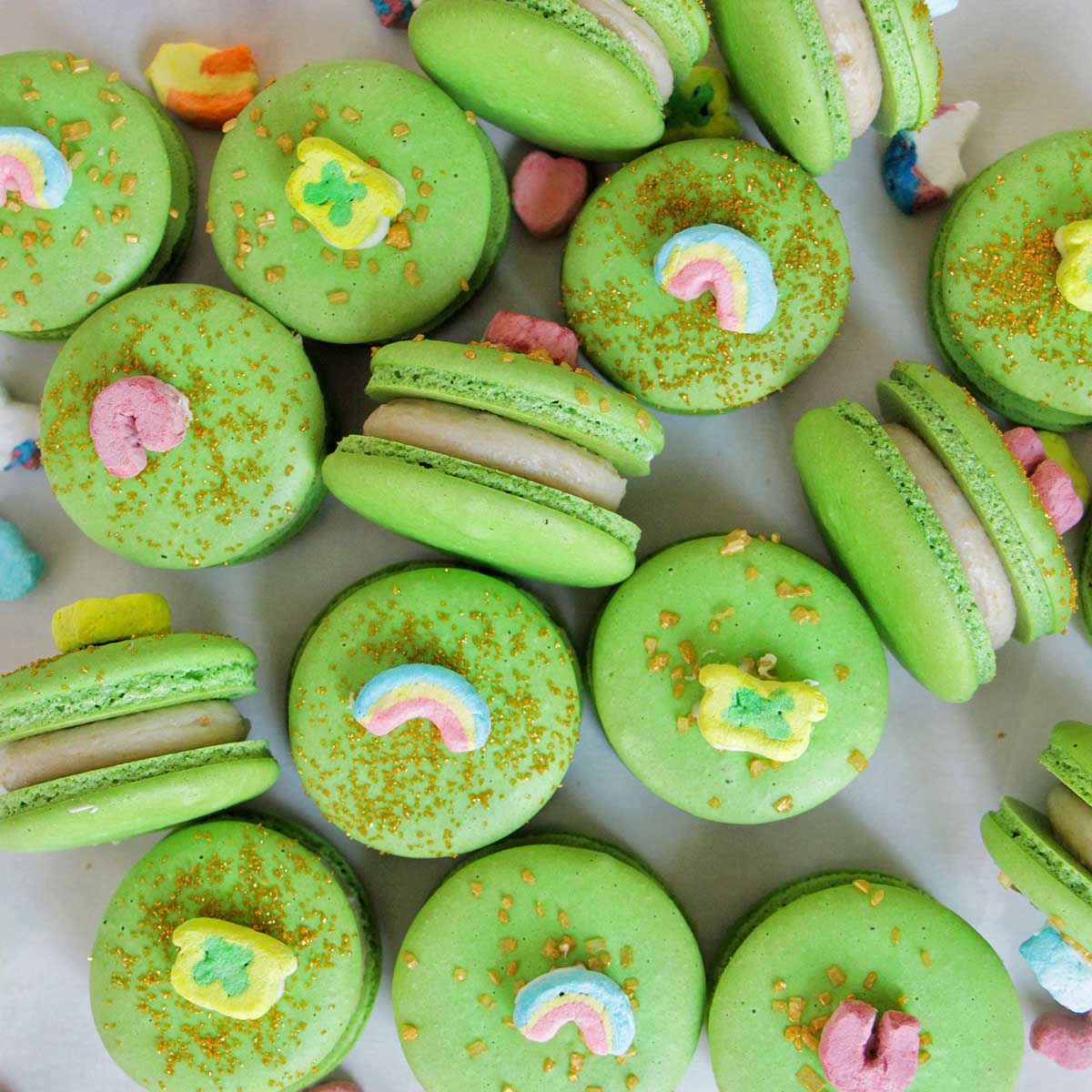 green Lucky Charms cereal macarons.
