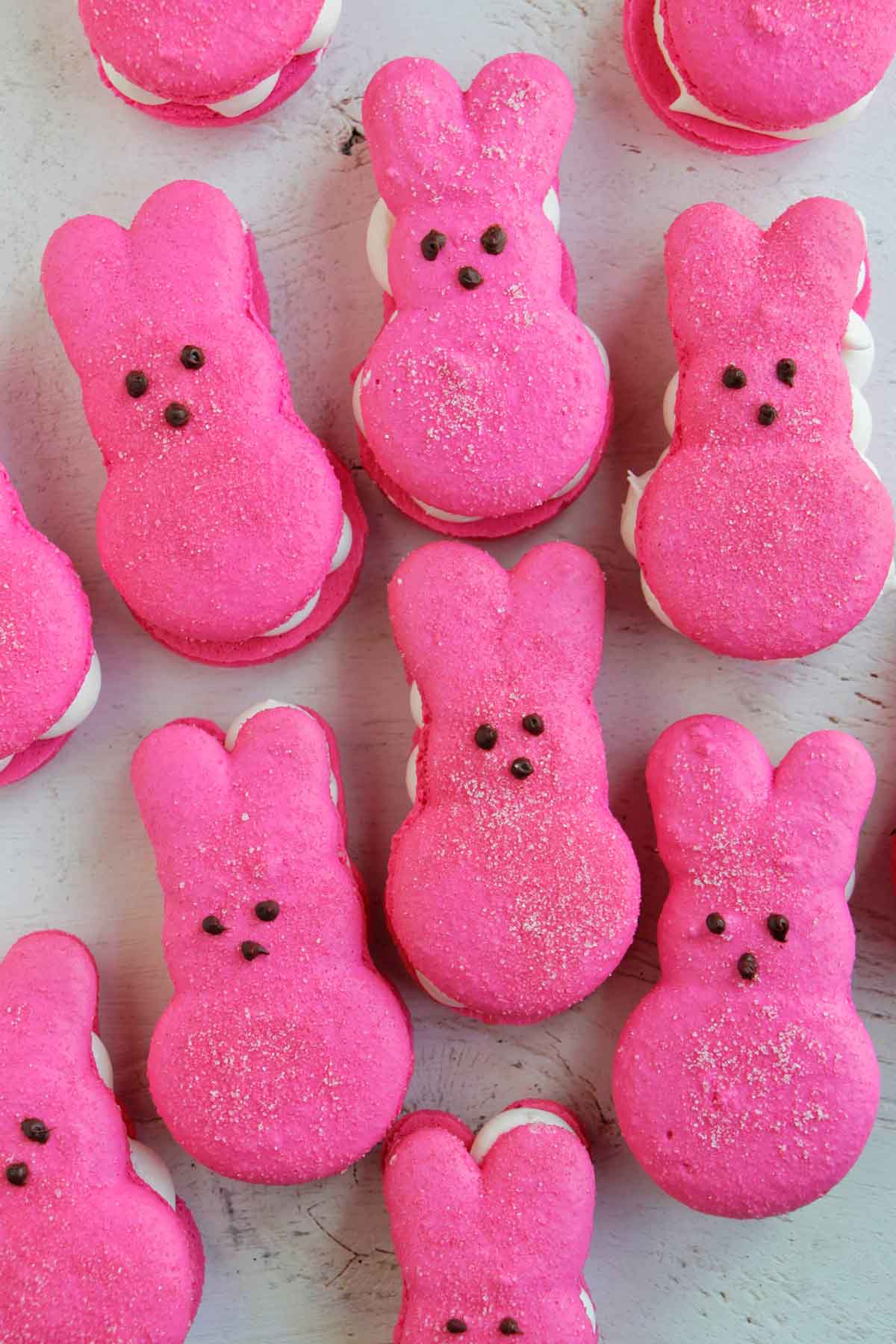 hot pink Peeps bunny marshmallow macarons.
