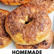 cinnamon sugar bagels with text overlay.