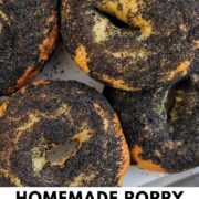 poppy seed bagels with text overlay.