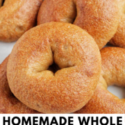 whole wheat bagels with text overlay.