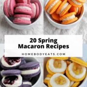 four spring macarons with text descriptions.