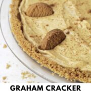 graham cracker pie crust with text overlay.