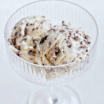 stracciatella gelato in wine glass.