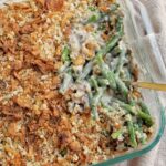 green bean casserole with crunchy topping.