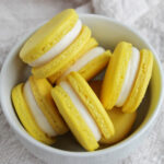 banana macarons in a bowl.