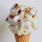 s'mores gelato on a cone.