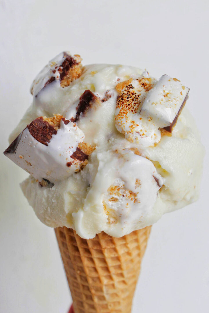 s'mores gelato on a cone.