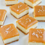 salted caramel cheesecake bars with flakey sea salt.