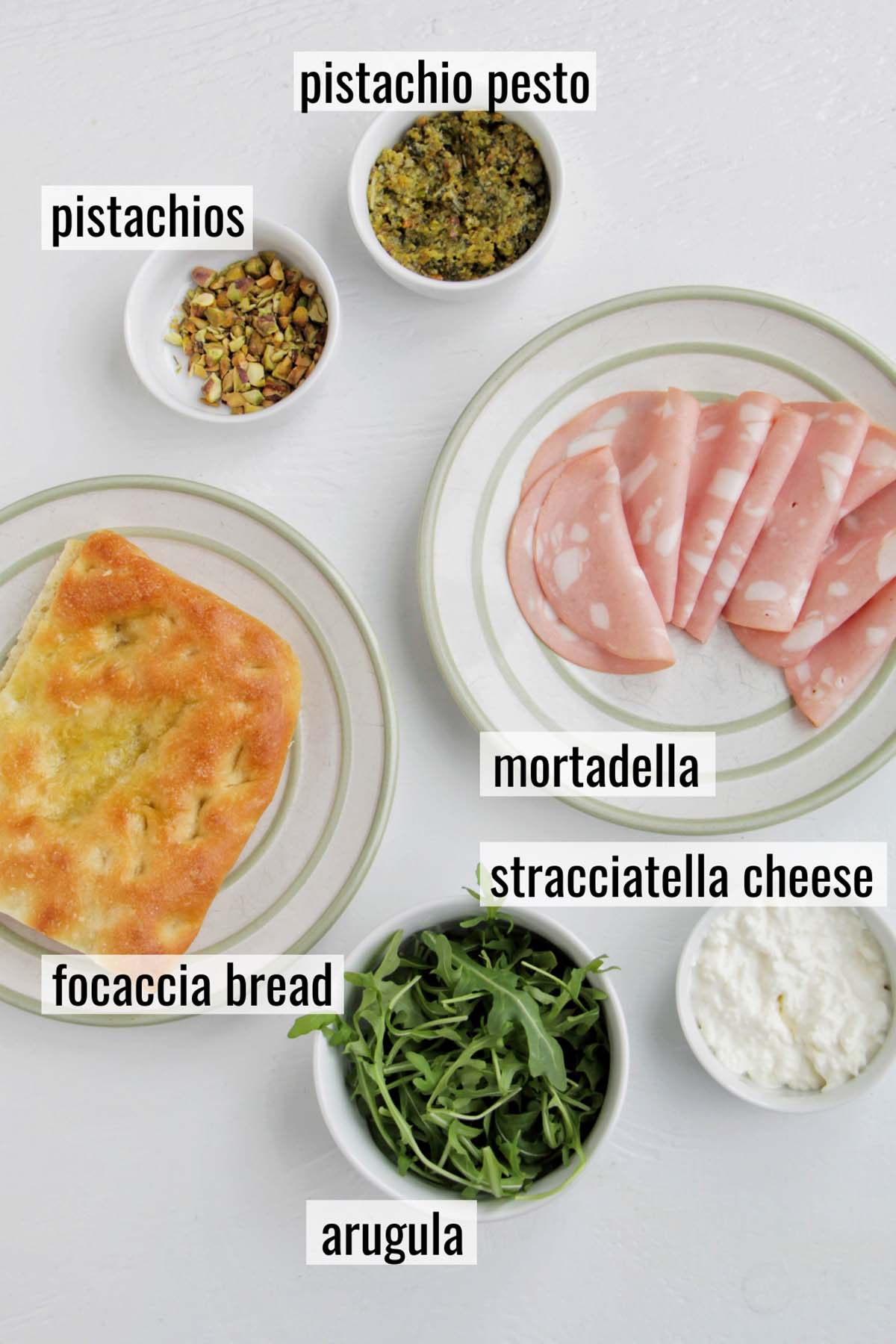 mortadella sandwich ingredients with labels.