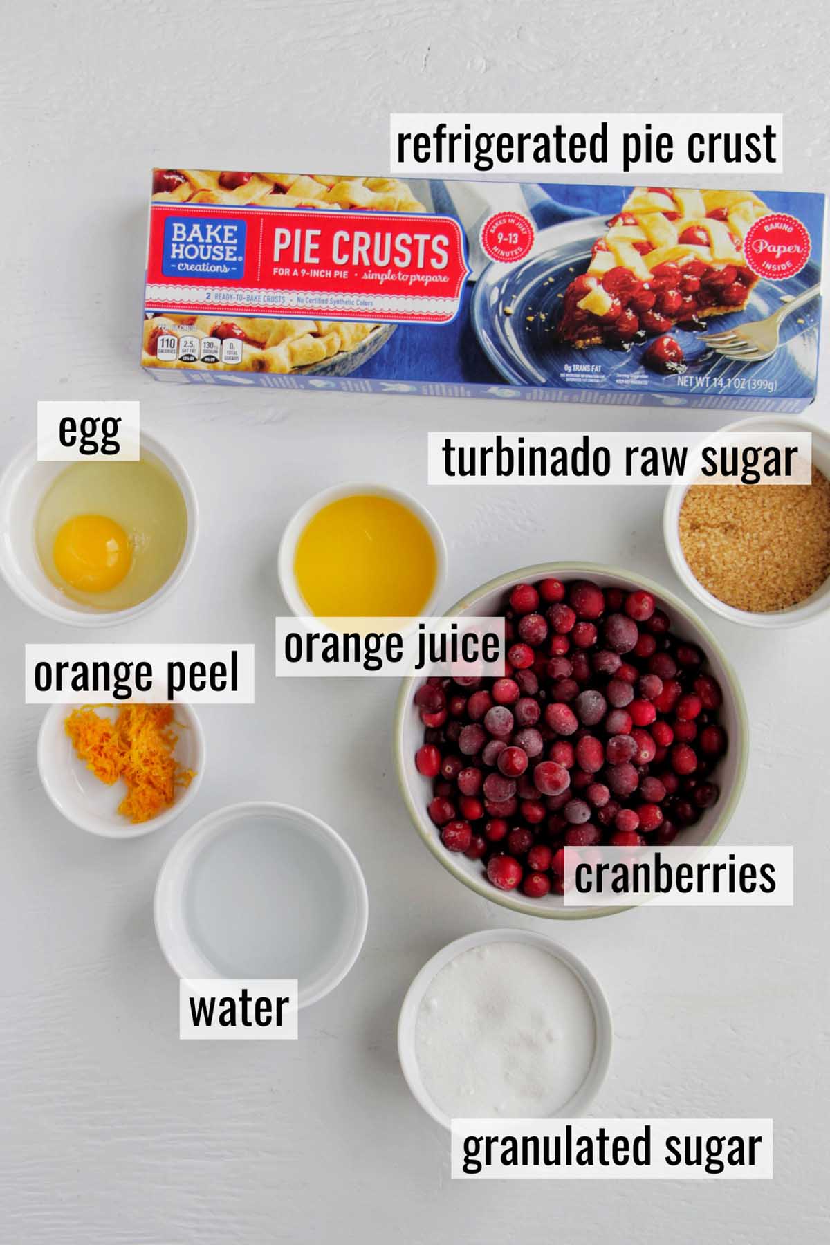cranberry hand pie ingredients with labels.