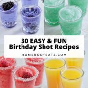 four colorful alcoholic shots with text overlay.