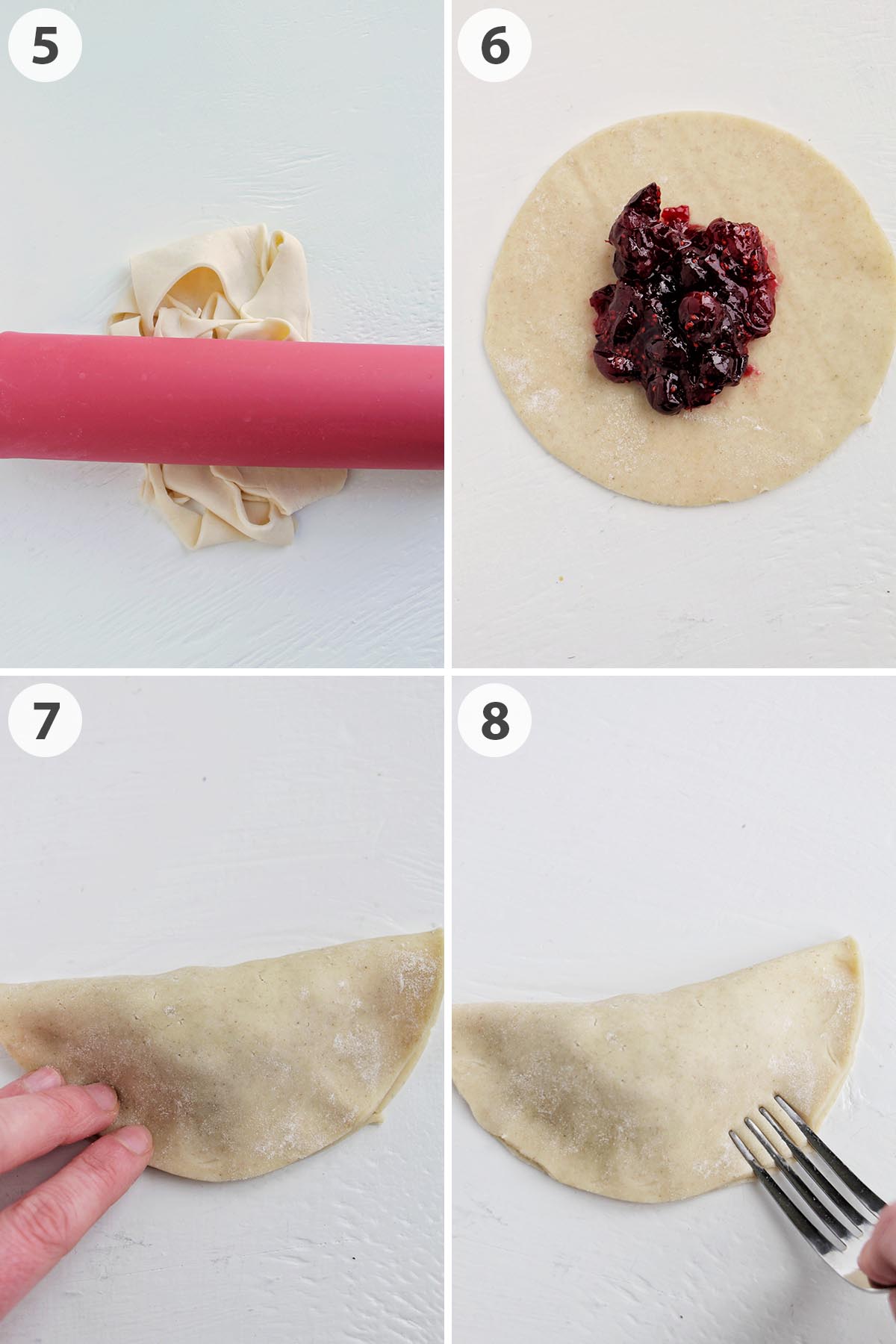 four numbered photos showing how to fold hand pies.