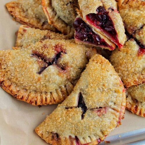 cranberry hand pies topped with turbinado raw sugar.