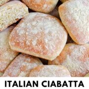 italian ciabatta bread rolls with text overlay.