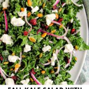 kale tahini salad with text overlay.