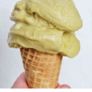 pistachio gelato with text overlay.