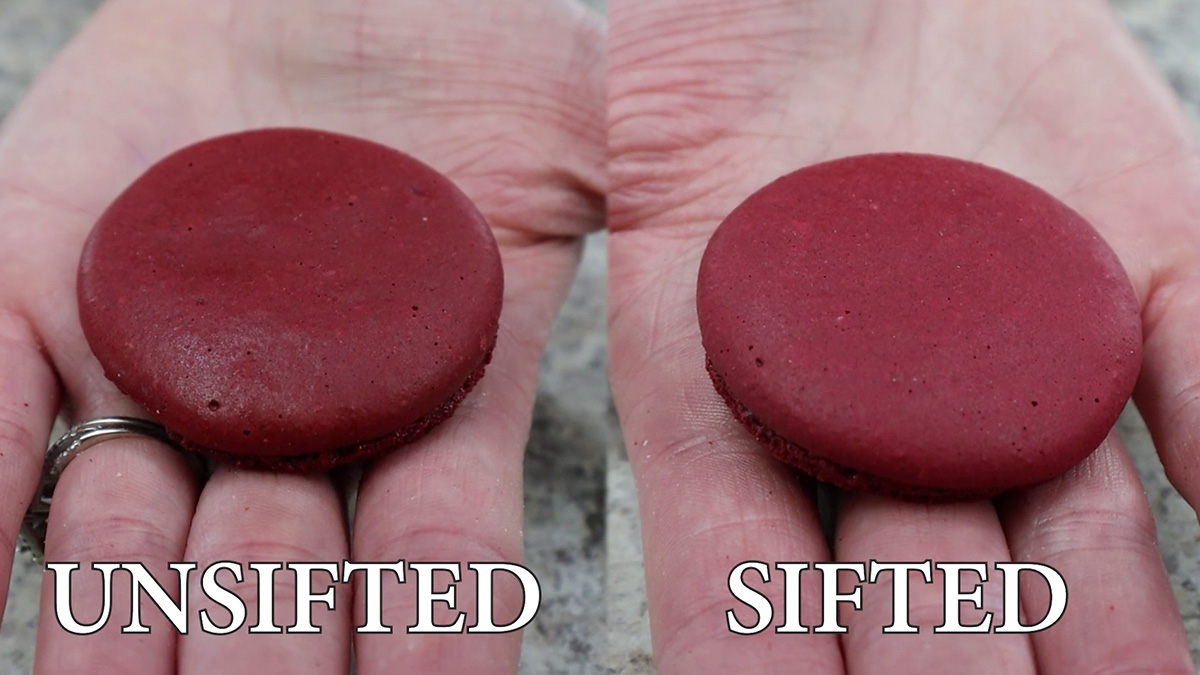 comparing unsifted vs sifted macaron tops using bobs red mill almond flour.