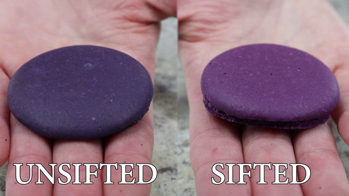 comparing unsifted vs sifted macaron tops using good and gather almond flour.