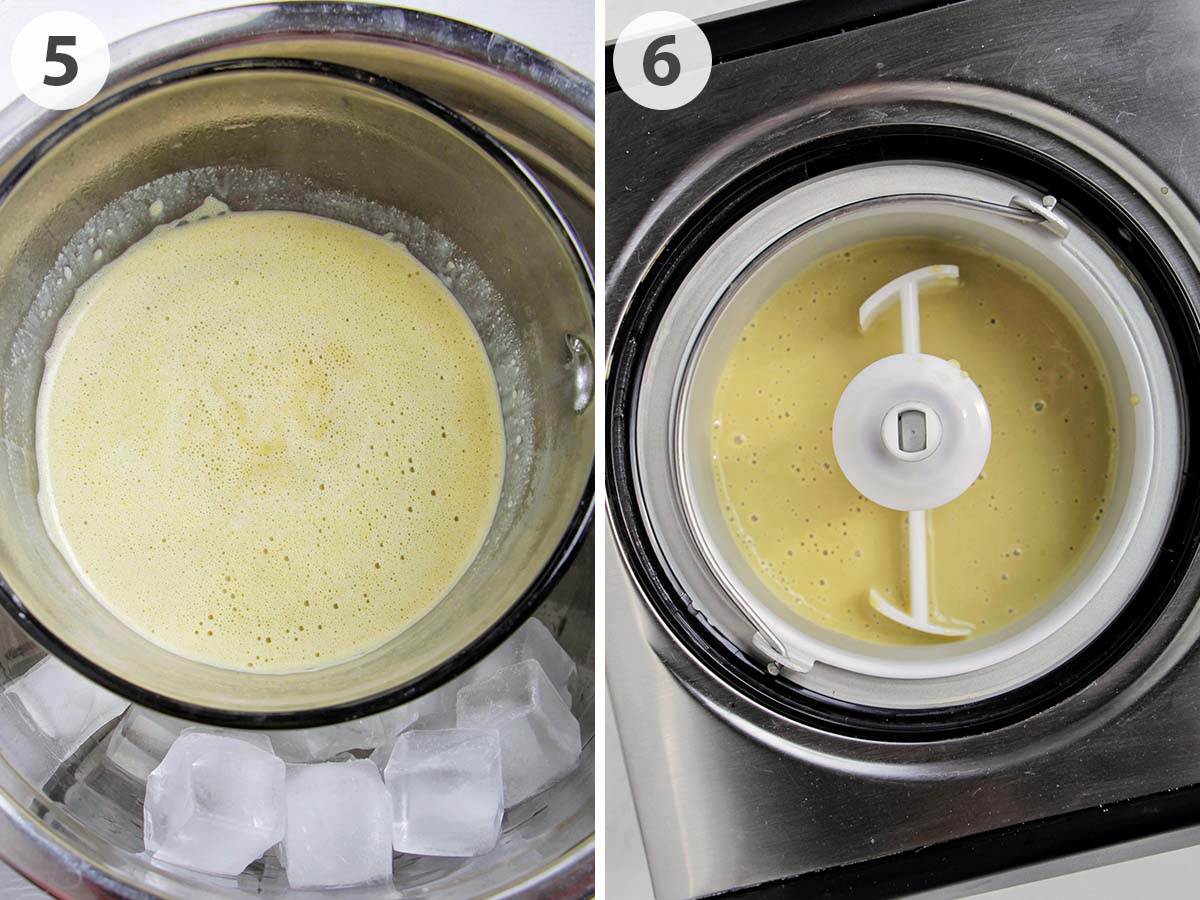 two numbered photos showing chilling and churning gelato base.