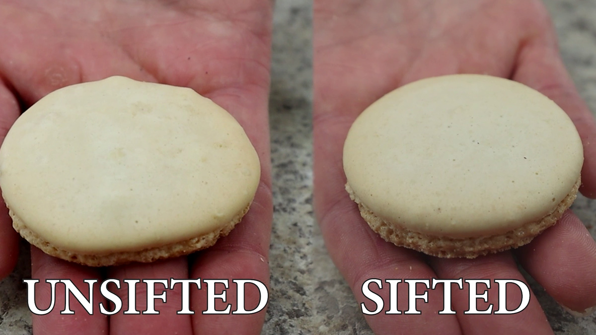 comparing unsifted vs sifted macaron tops using king arthur almond flour.