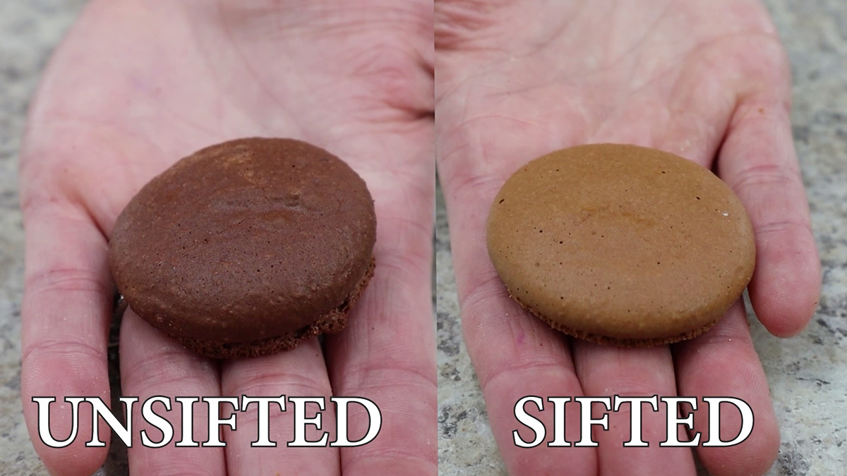 comparing unsifted vs sifted macaron tops using kirkland almond flour.