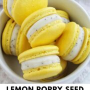 lemon poppy seed macarons with text overlay.