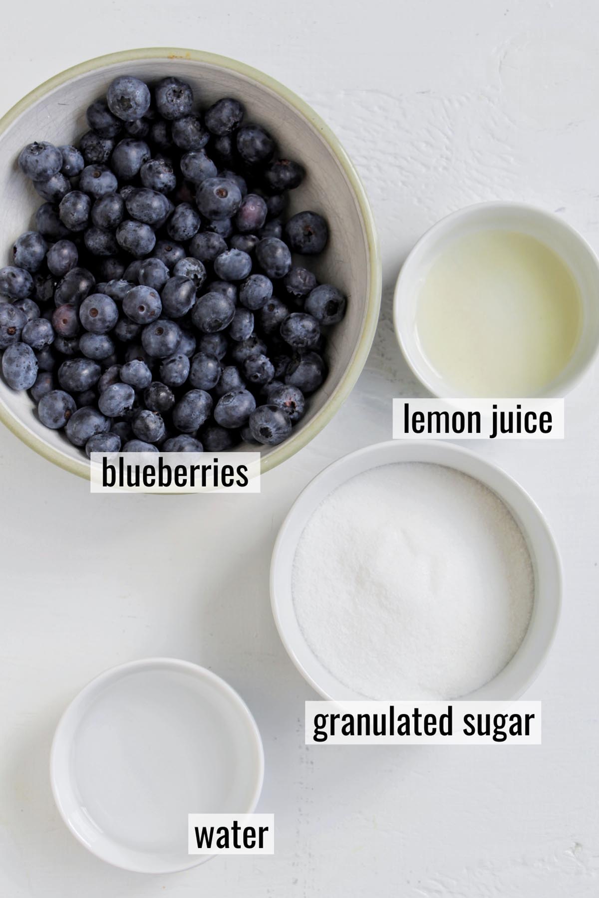 blueberry jam ingredients with labels.