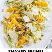 shaved fennel salad with text overlay.