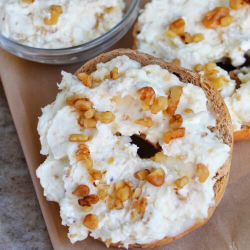 bagel with honey walnut cream cheese.